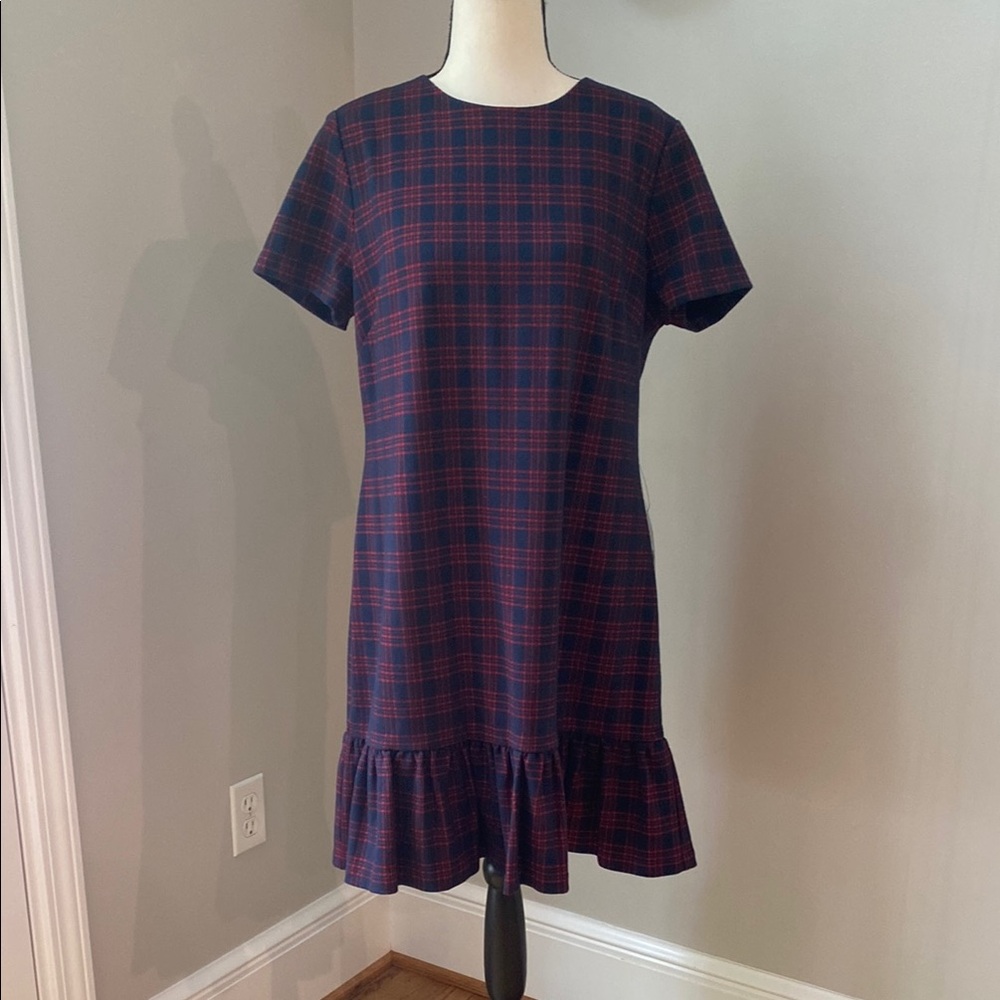 NWT 1901 size 14 drop waist shift dress plaid ruffle preppy schoolgirl academia